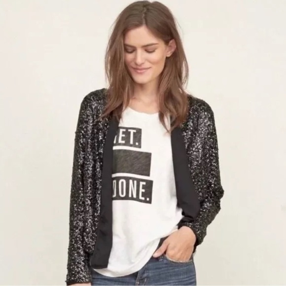 Abercrombie & Fitch women’s black sequined open front long sleeve cardigan - Picture 1 of 4